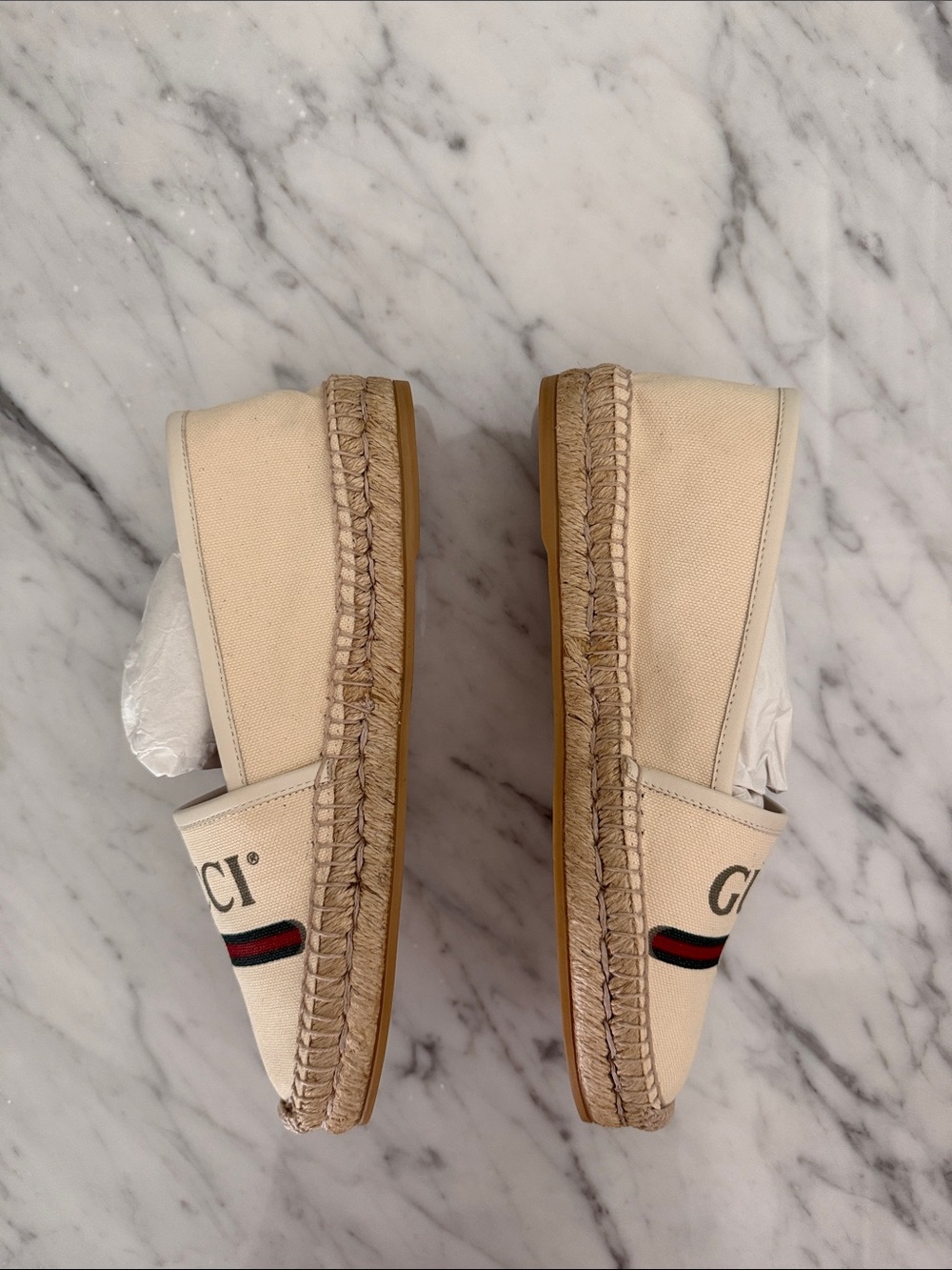 Gucci Brand New Cream Canvas Espadrilles with Logo - Picture 3 of 6